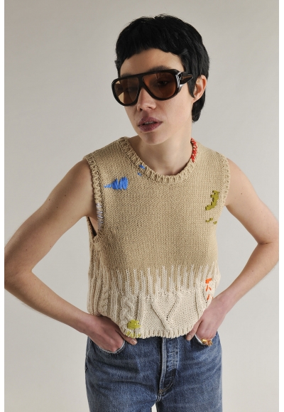 Top Cotton Embroided Beige